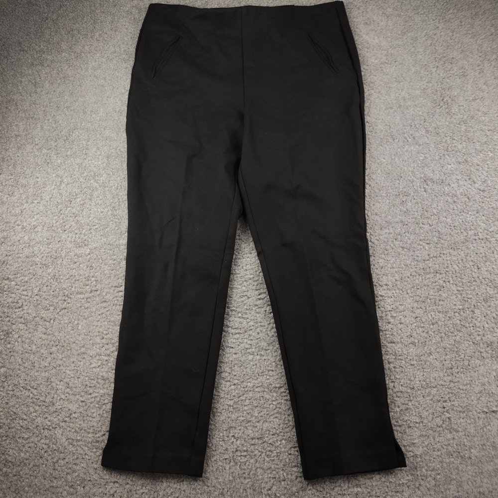 Chico's Pants Sz 12 Pull On Slim Leg Black Ponte Knit Shapewear